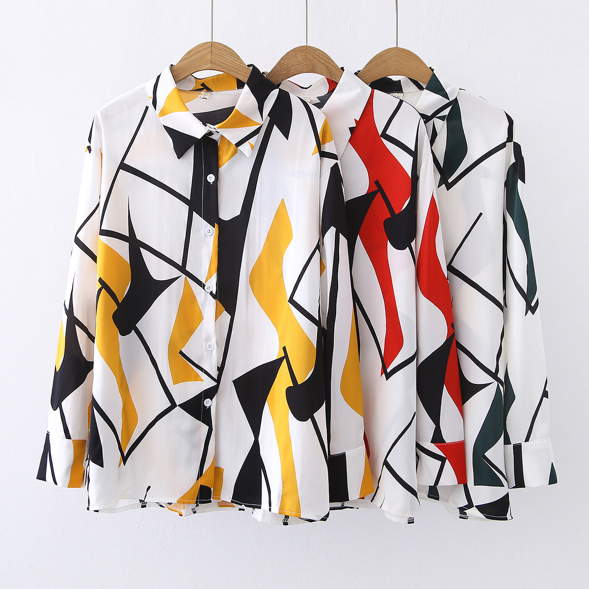 Geometric Prints Vintage Style Satin Soft Silky Shirt