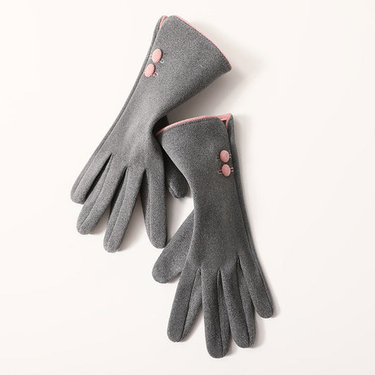 Buttons Contrast Colors Ladies Fleece Touch Screen Warm Winter Thermal Faux Fur Lined Button Gloves UK