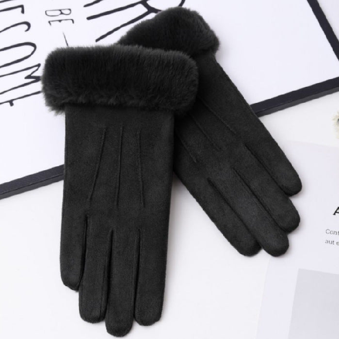 Ladies Women Winter Gloves Touch Screen Fleece Suede Warm Soft Fur Lined Thermal