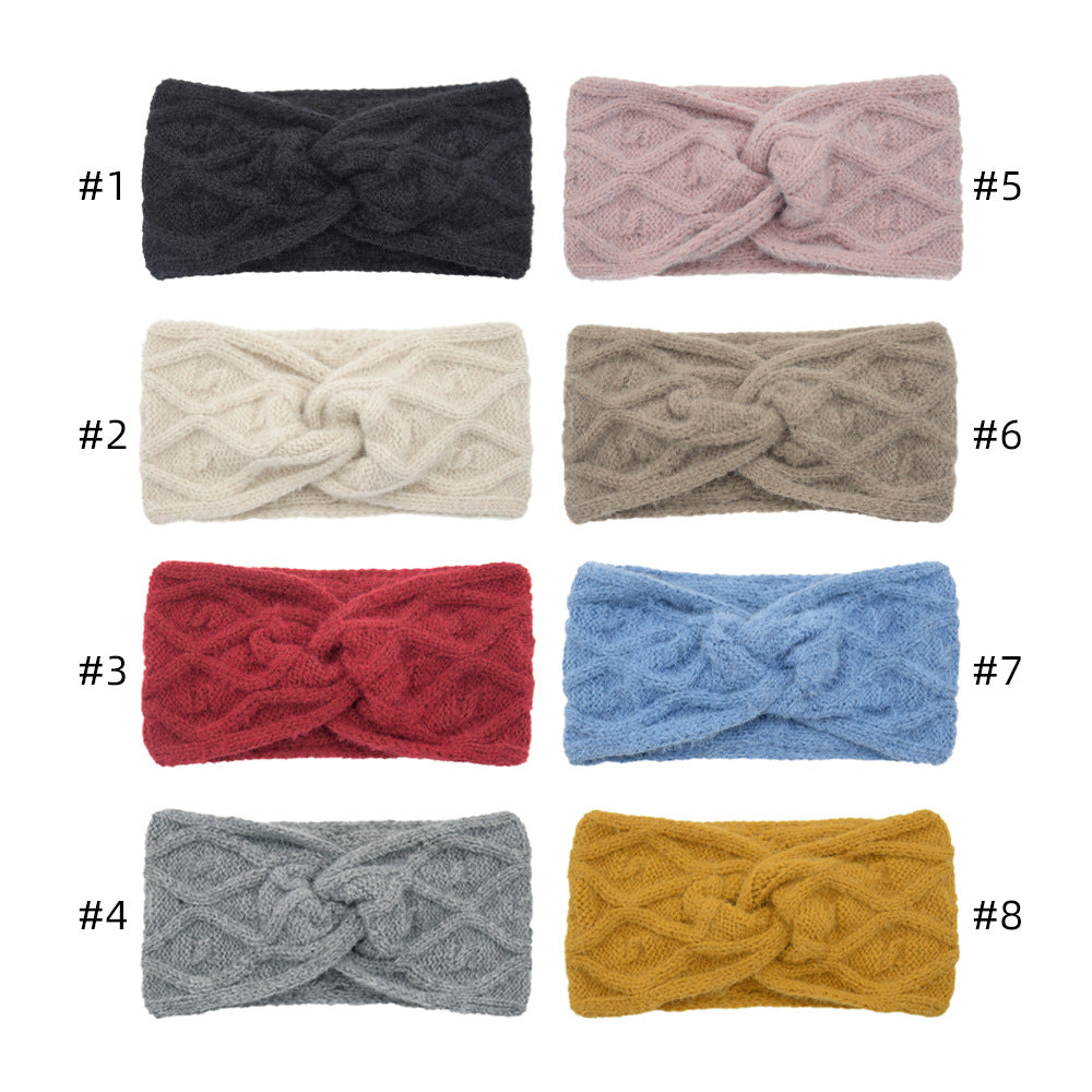 Grid Fluffy Thick Twisted Knitted Braids Wide Headband Head Wrap Elastic Wool Ear Hairband Turban