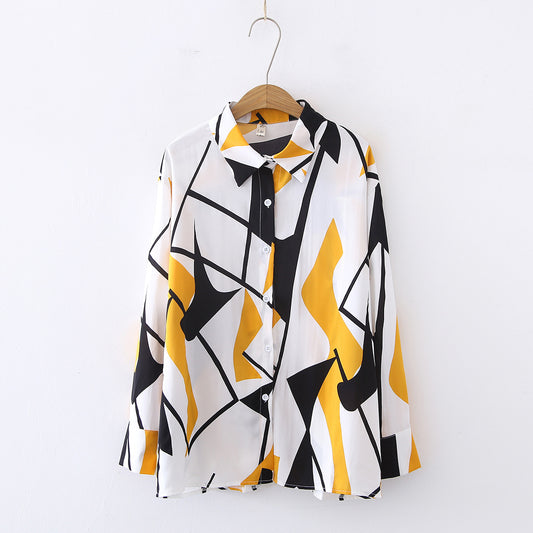 Yellow Geometric Prints Satin Soft Silky Shirt