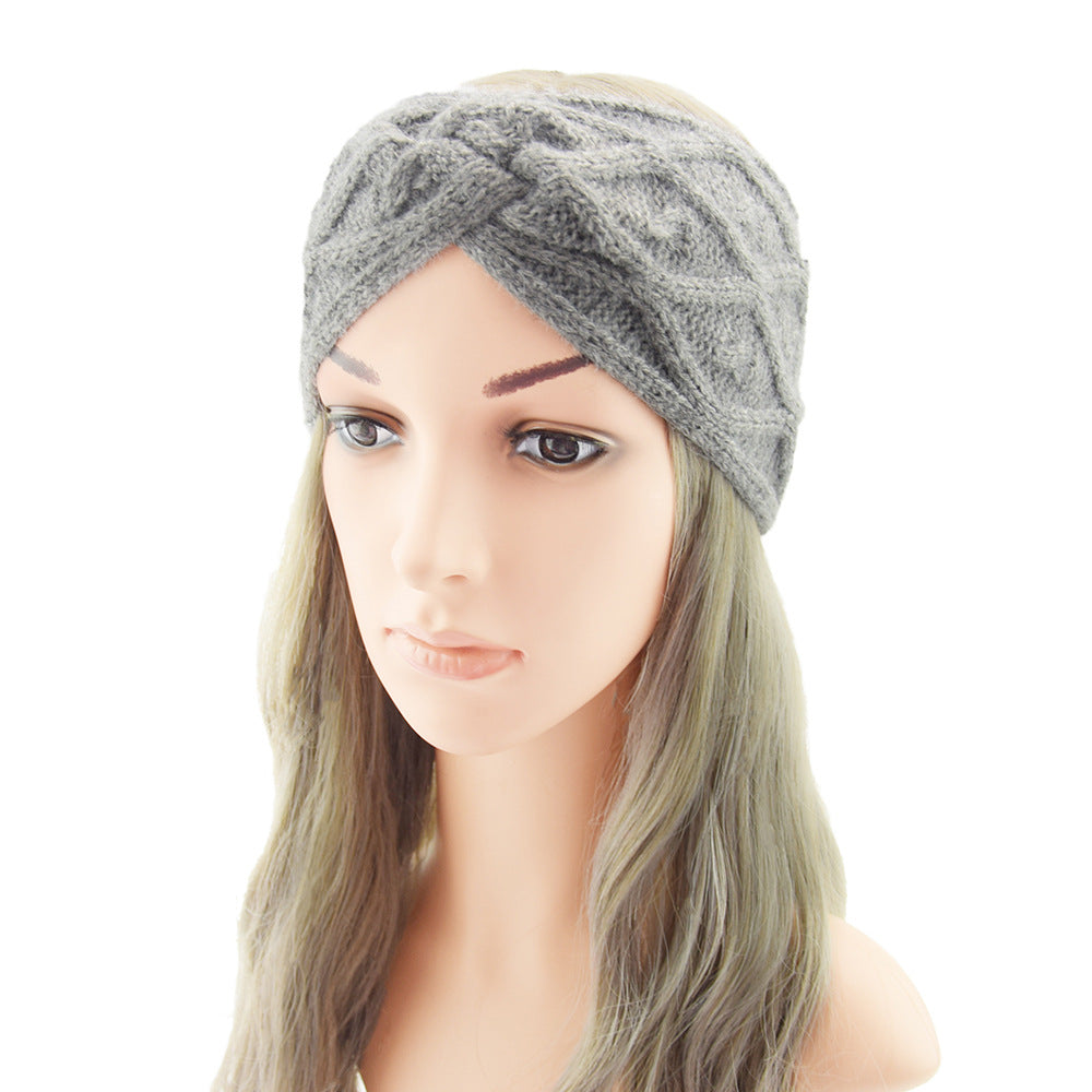 Grid Fluffy Thick Twisted Knitted Braids Wide Headband Head Wrap Elastic Wool Ear Hairband Turban