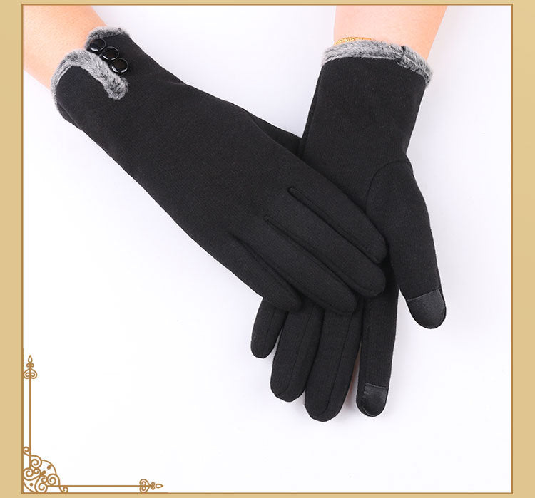 3 Decorative Buttons Ladies Fleece Touch Screen Warm Winter Thermal Lined Button Gloves UK