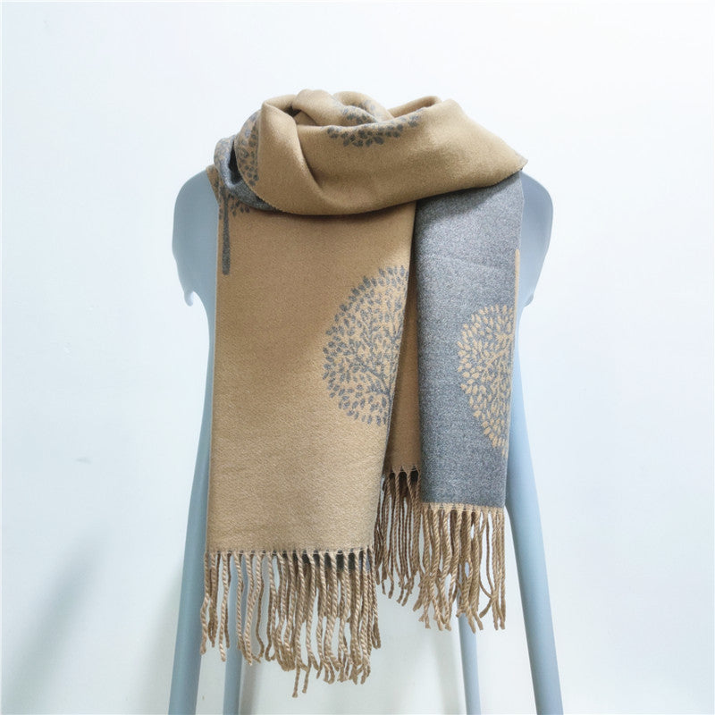 Reversible Scarf Tree of Life Soft Touch Viscose 2 Tones Grey