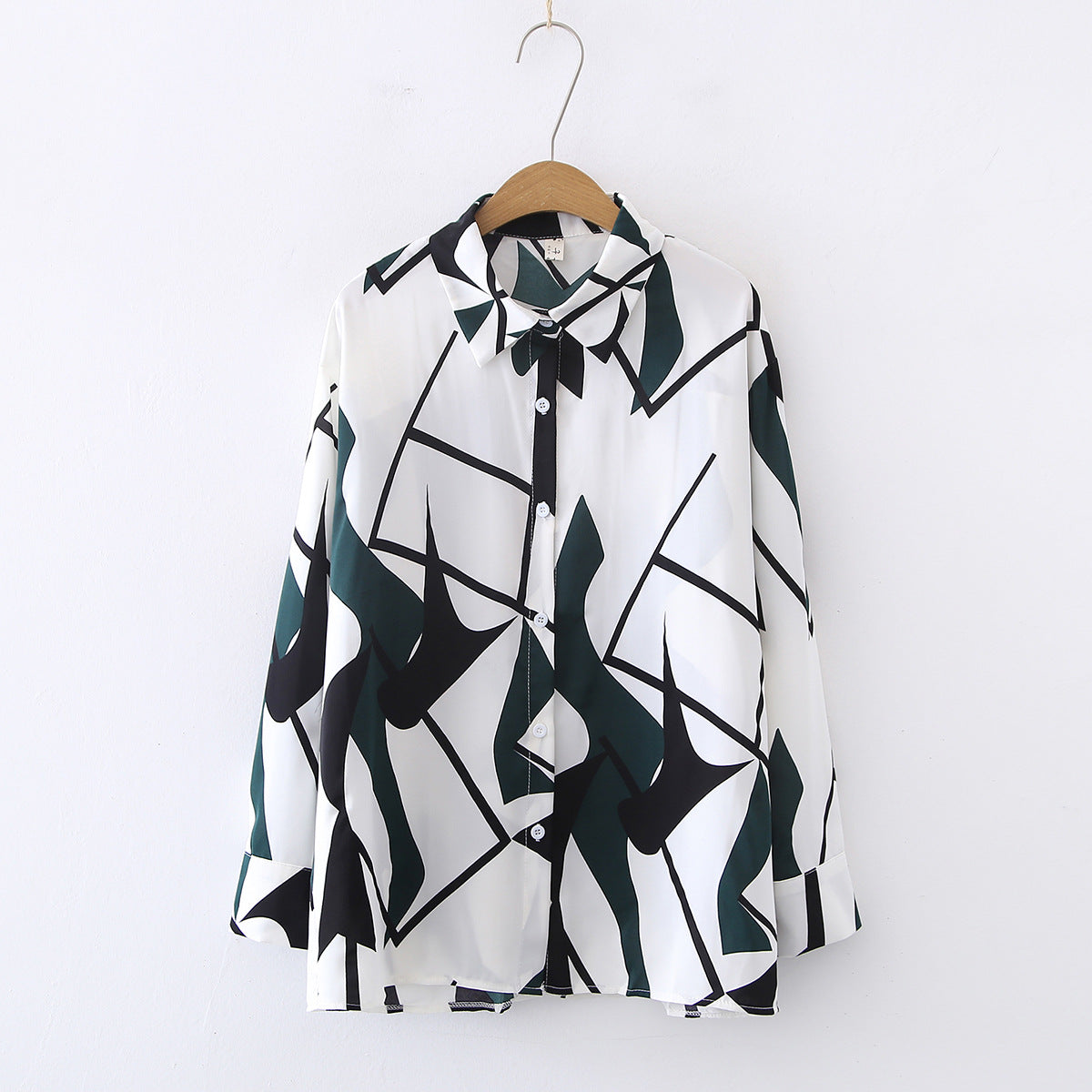 Green Geometric Prints Satin Soft Silky Shirt