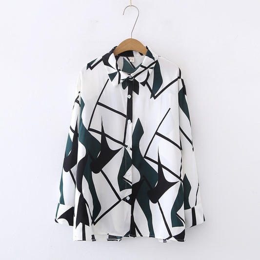 Green Geometric Prints Satin Soft Silky Shirt