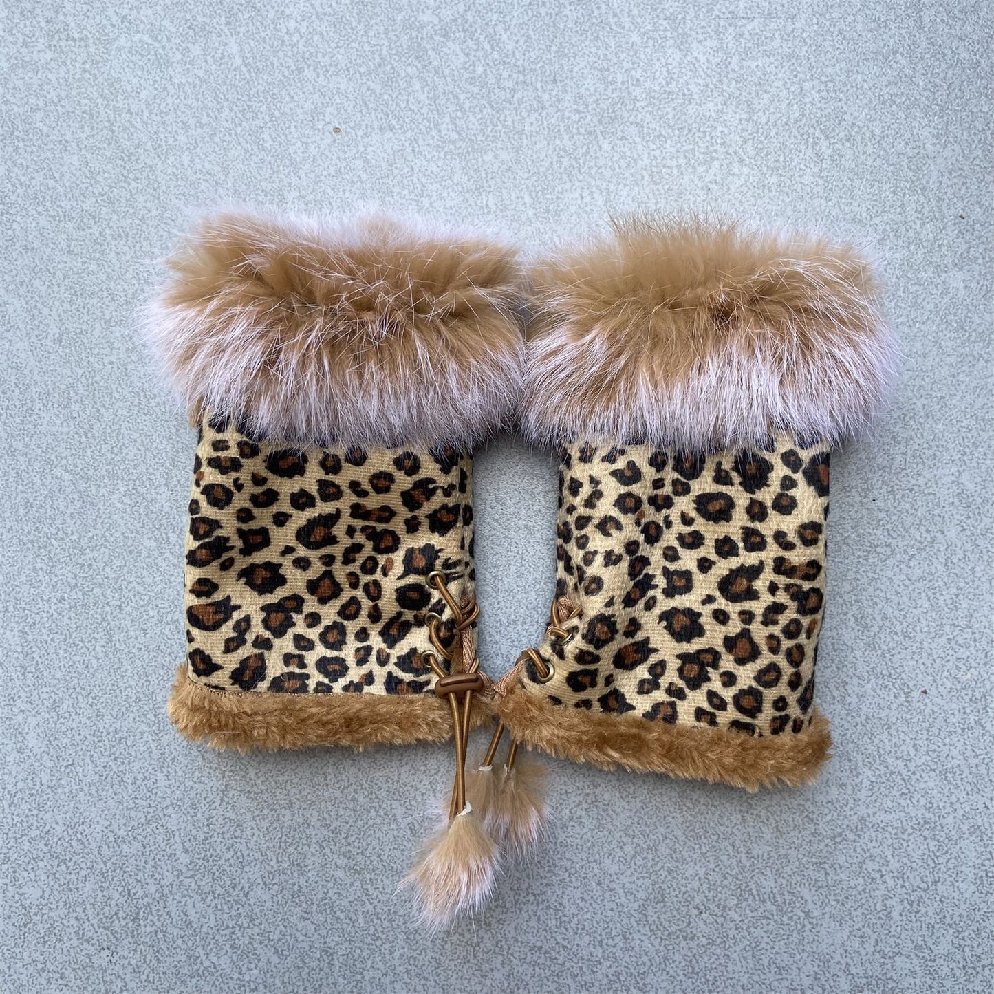 Leopard Women Winter Fingerless Suede Fur Gloves Mittens Soft Warm Fleece Lined UK