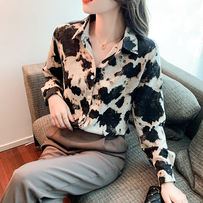 Dalmatians Style Vintage Prints Satin Soft Silky Shirt