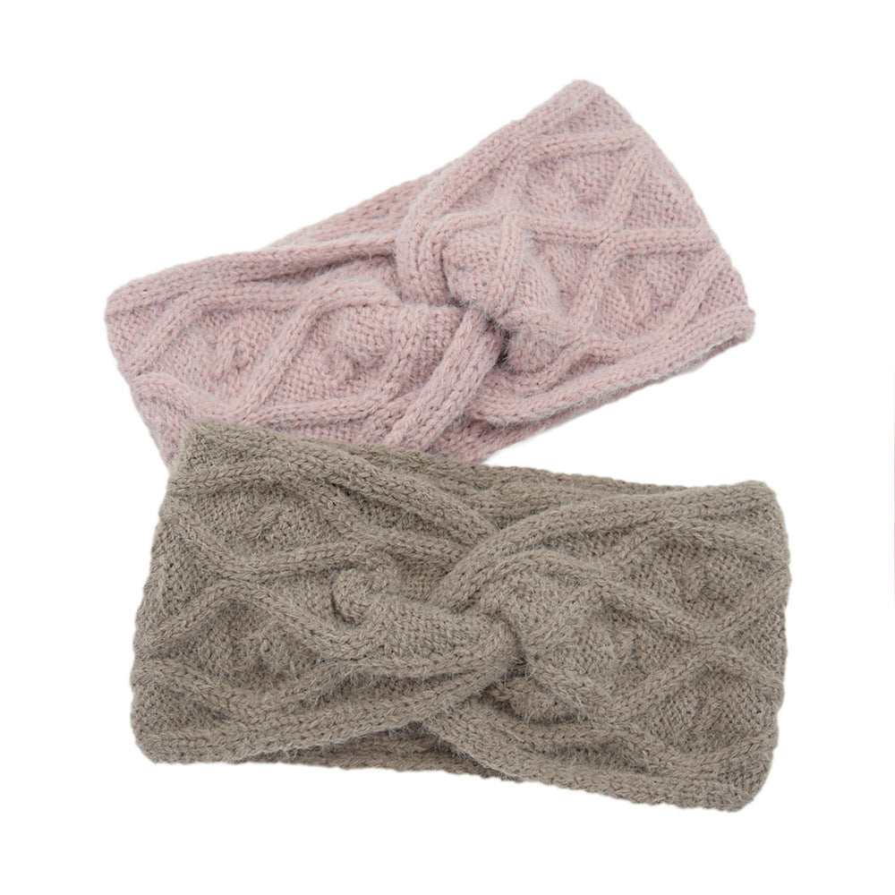 Grid Fluffy Thick Twisted Knitted Braids Wide Headband Head Wrap Elastic Wool Ear Hairband Turban