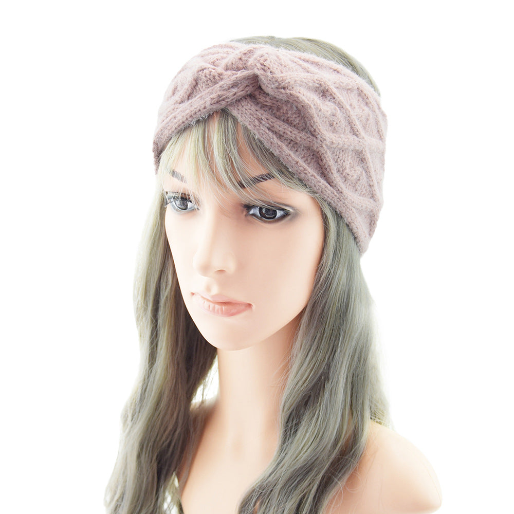 Grid Fluffy Thick Twisted Knitted Braids Wide Headband Head Wrap Elastic Wool Ear Hairband Turban