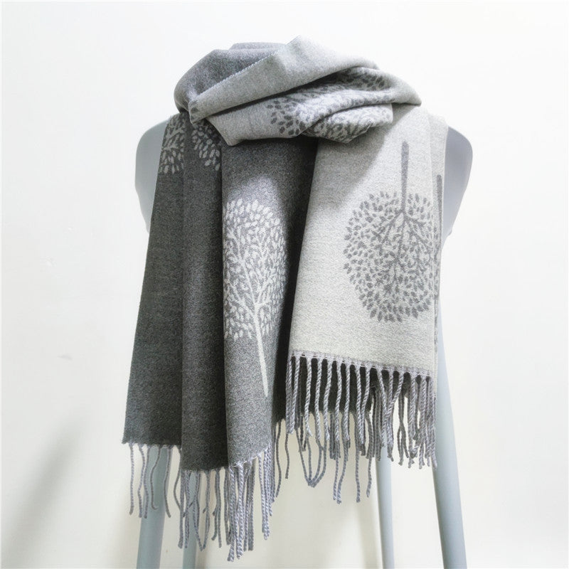 Reversible Scarf Tree of Life Soft Touch Viscose 2 Tones Grey