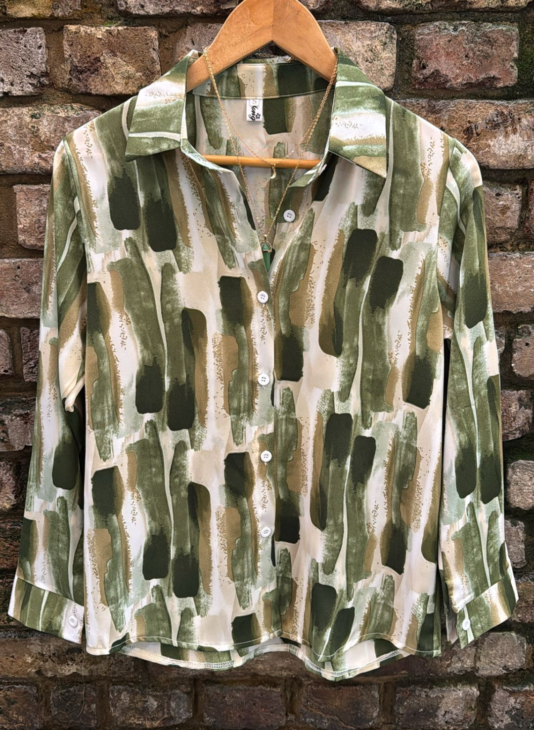 Green stripes Vintage Style Print Satin Shirt Soft Silky Shirt