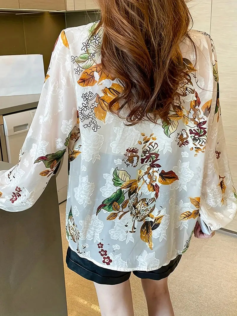 Floral Print Vintage Style Satin Soft Silky Shirt