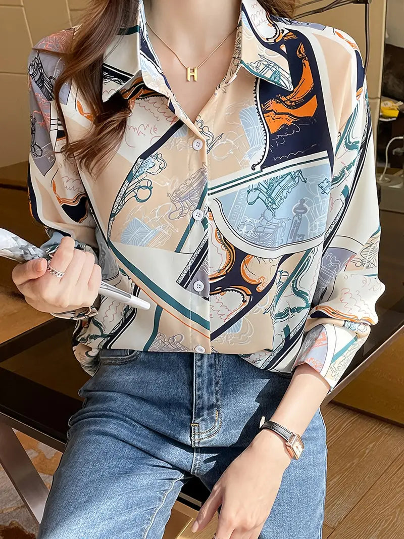 Blue Vintage Prints Satin Soft Silky Shirt