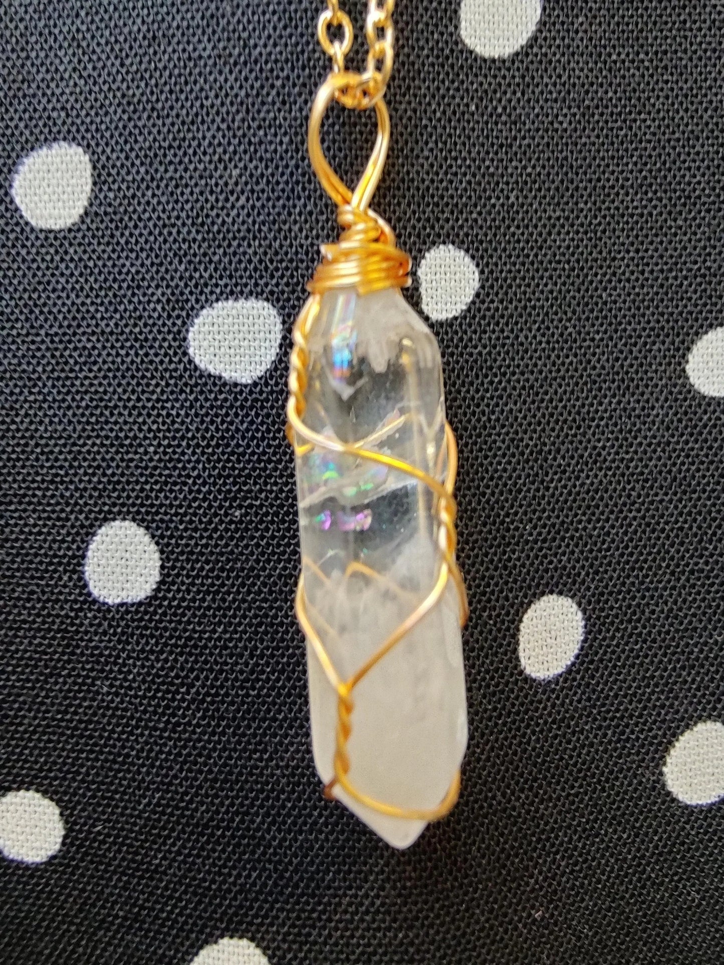 Chakra Crystal Stone Necklace Natural Stone Pendant Wired Wrapped Hexagon Crystal Pendant