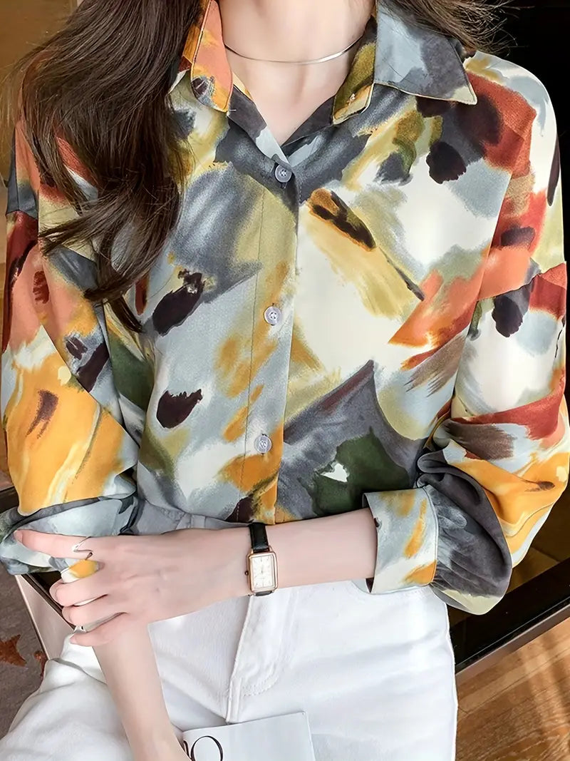 Oil Painting Vintage Prints Satin Soft Silky Shirt