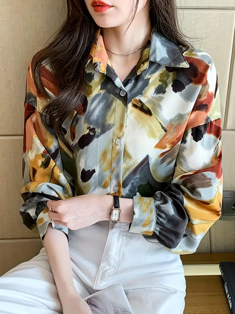 Oil Painting Vintage Prints Satin Soft Silky Shirt