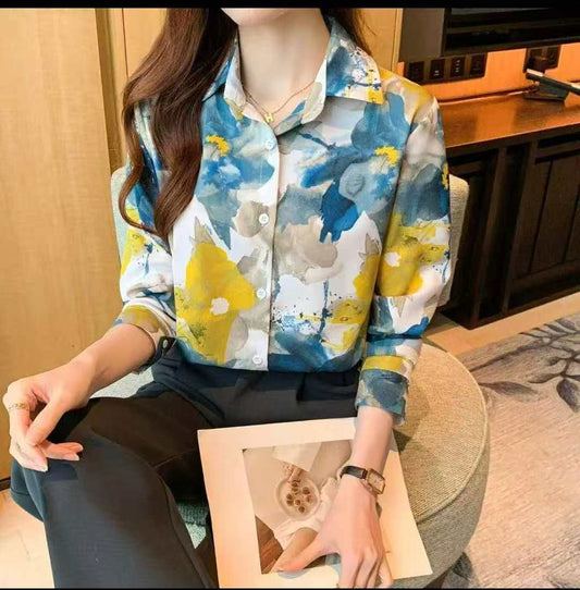 Contrast Water Paint Artistic Print Vintage Style Shirt one size fits UK 8-12