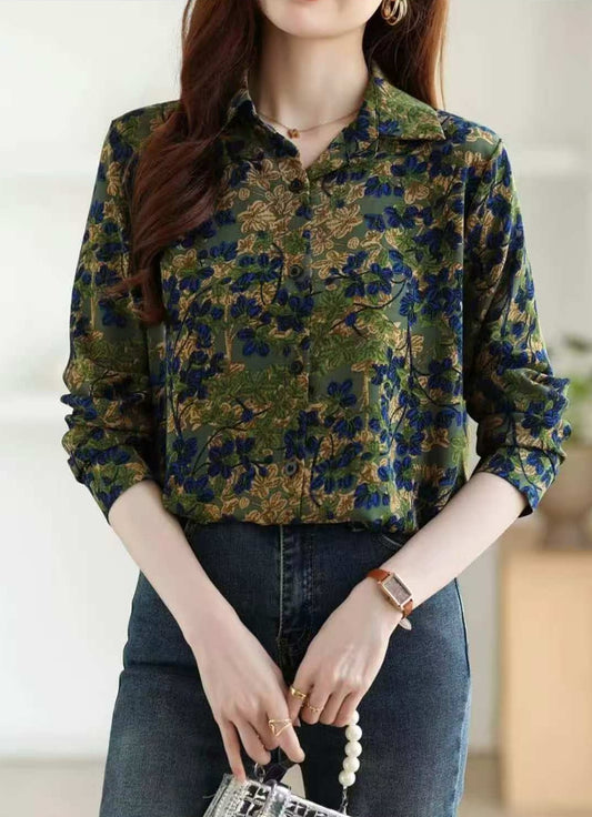 Turquoise Floral Print Vintage Style Shirt one size fits UK 8-12