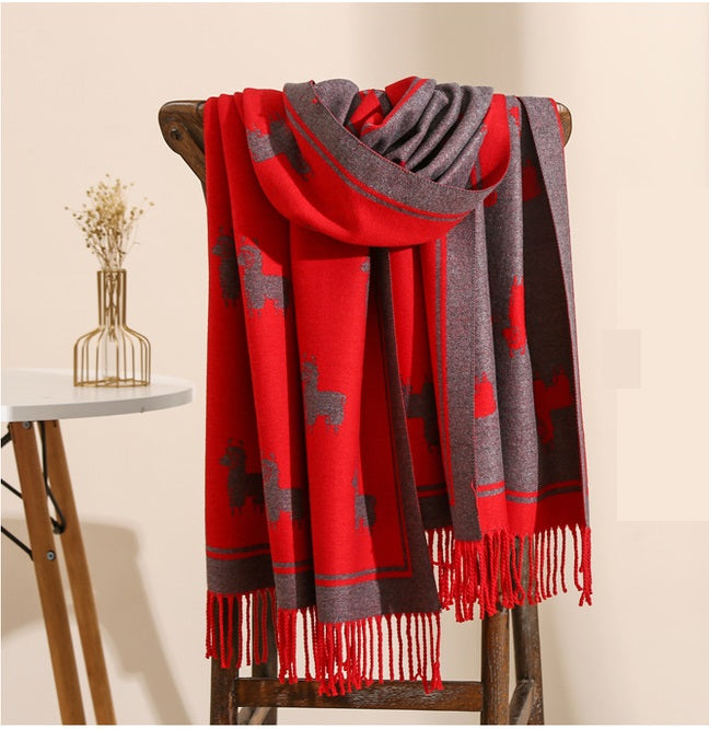 Llama Reversible Scarf Soft Touch Viscose 2 Tones Contrast Colors Shawls