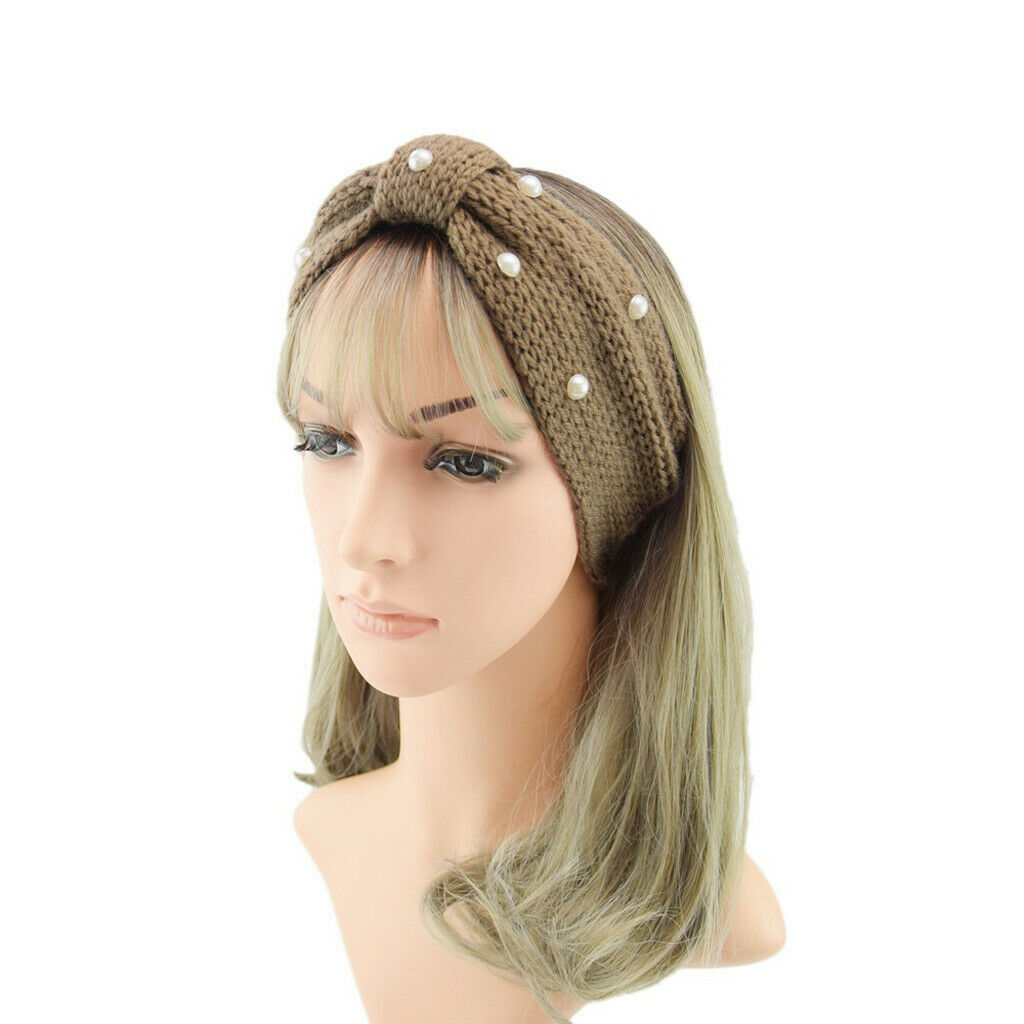 Pearl Twisted Knotted Knitted Braids Wide Headband Head Wrap Elastic Wool Ear Hairband Turban