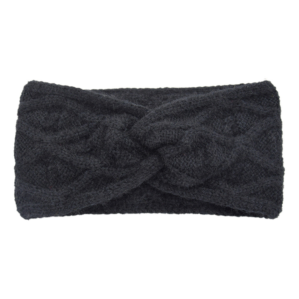 Grid Fluffy Thick Twisted Knitted Braids Wide Headband Head Wrap Elastic Wool Ear Hairband Turban