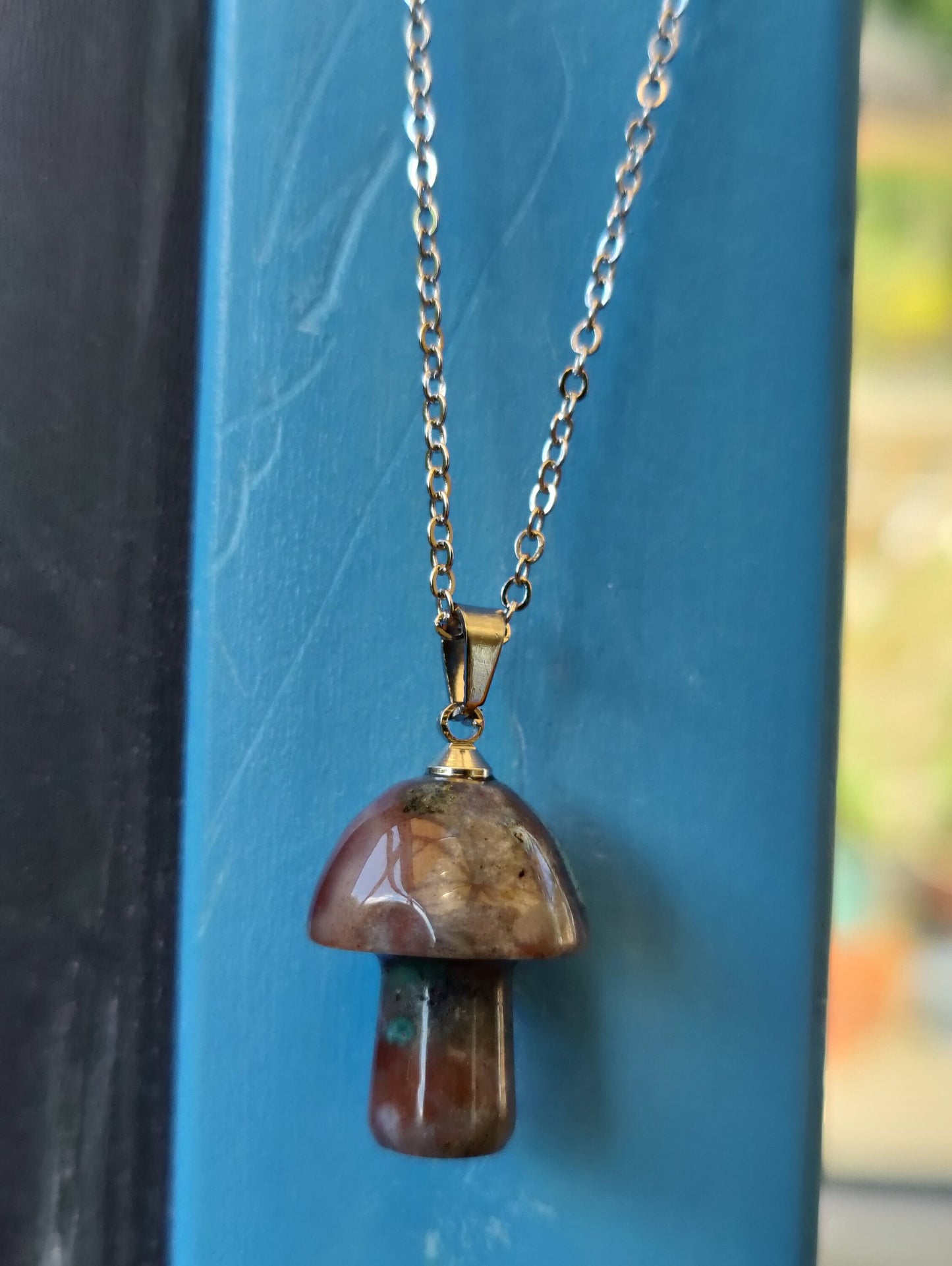 Mushroom Natural Crystal Stone Necklace Pendant Funky Cute Polished Chakra Stone blue Aventurine