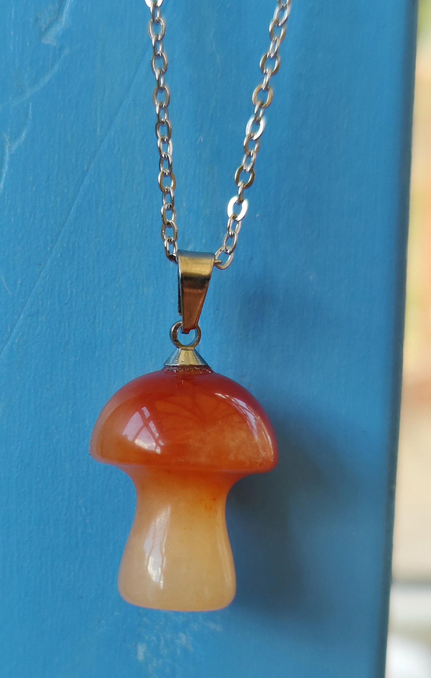 Mushroom Natural Crystal Stone Necklace Pendant Funky Cute Polished Chakra Stone blue Aventurine