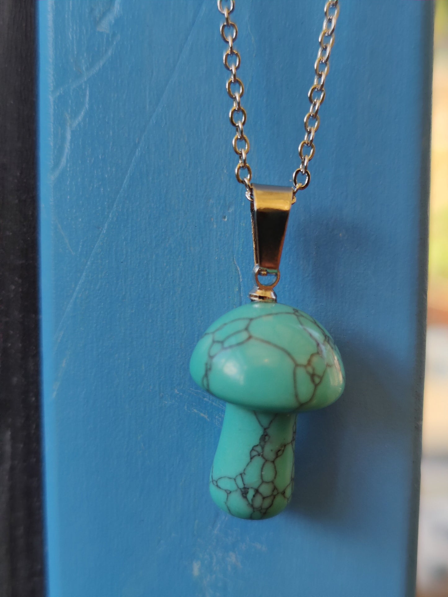 Mushroom Natural Crystal Stone Necklace Pendant Funky Cute Polished Chakra Stone blue Aventurine