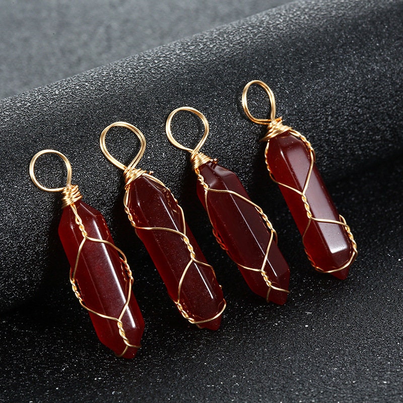 Carnelian hexagon gold wired crystal necklace pendant Chaka Healing Stones