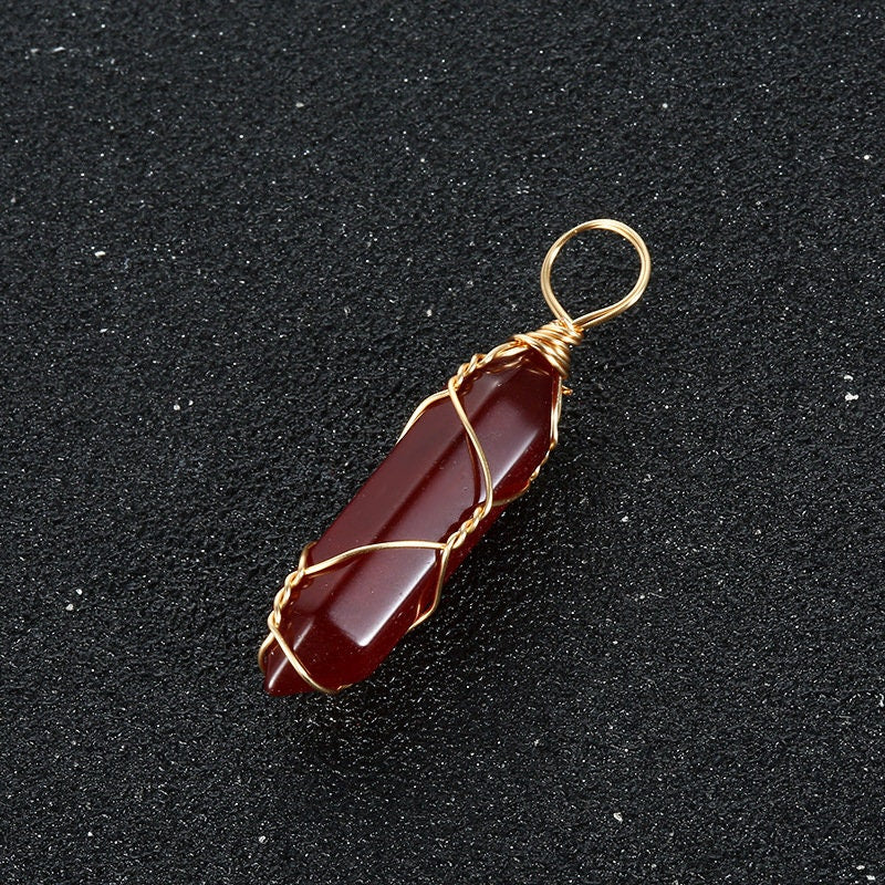 Carnelian hexagon gold wired crystal necklace pendant Chaka Healing Stones