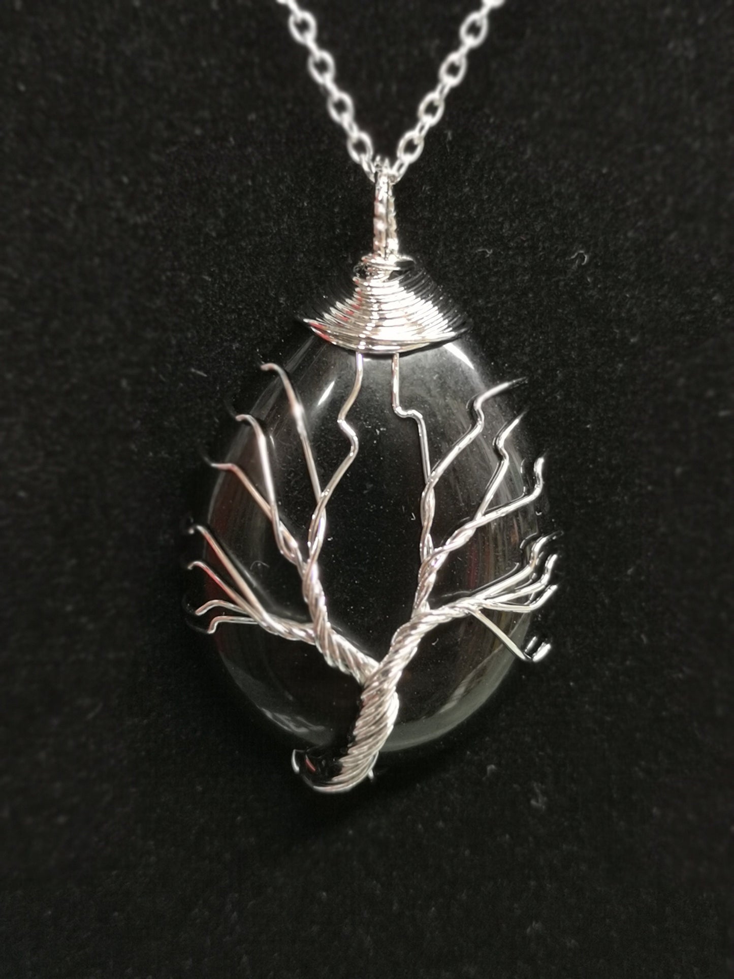 Tiger's Eye Hand Wired Rain Drop Tree of Life Crystal Necklace Healing Gemstone Jewellery Natural Stone Boho Gift Crystal point