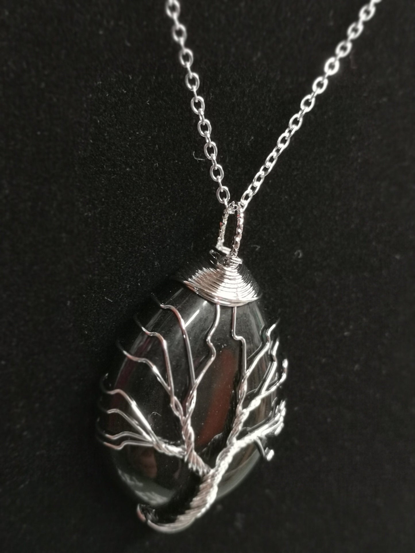 Tiger's Eye Hand Wired Rain Drop Tree of Life Crystal Necklace Healing Gemstone Jewellery Natural Stone Boho Gift Crystal point