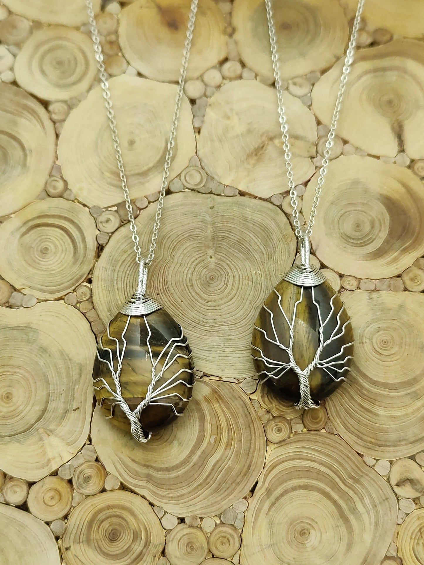 Tiger's Eye Hand Wired Rain Drop Tree of Life Crystal Necklace Healing Gemstone Jewellery Natural Stone Boho Gift Crystal point