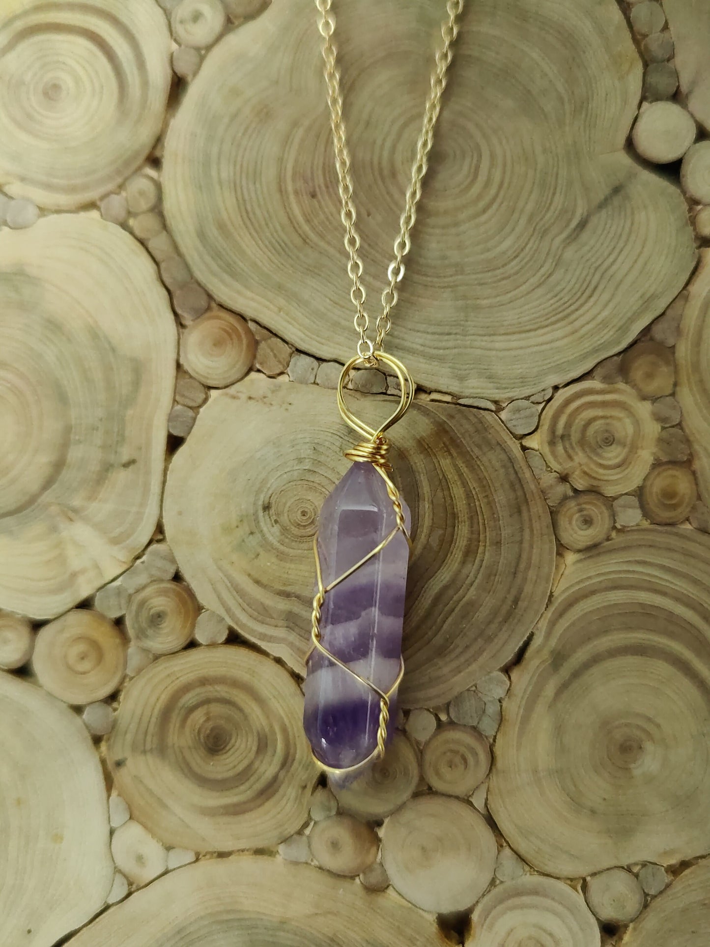 Gold Wire wrapped Amethyst Crystal Necklace Cable Chain Crystal necklace Wire Wrapped Crystal Necklace Amethyst Necklace