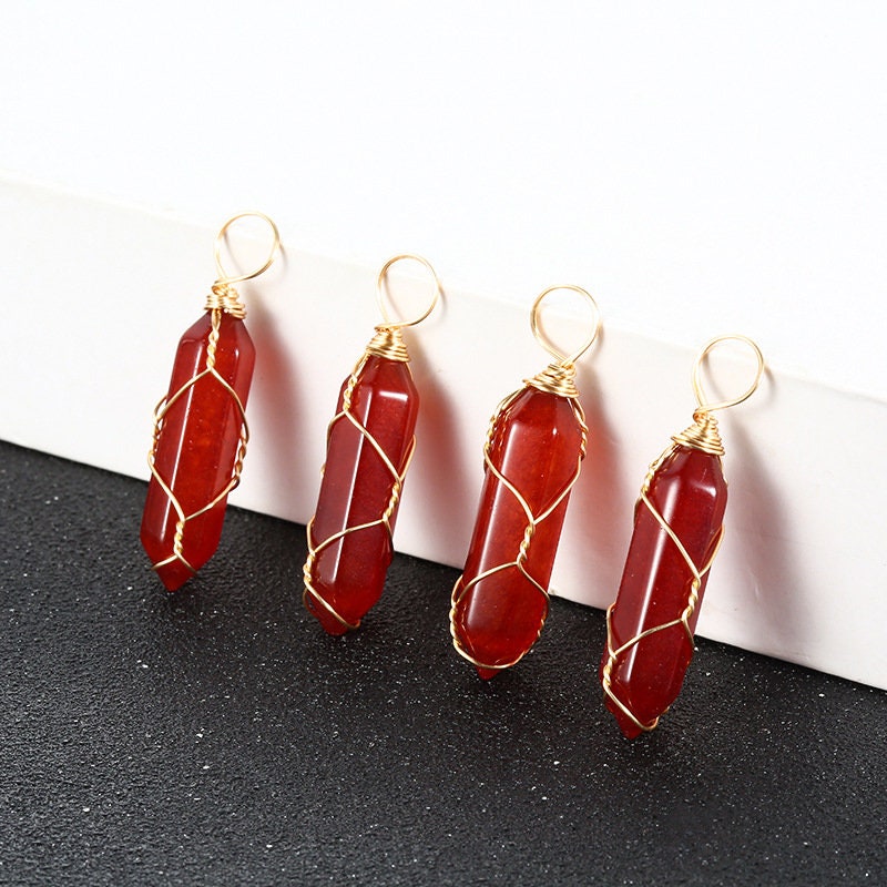 Carnelian hexagon gold wired crystal necklace pendant Chaka Healing Stones