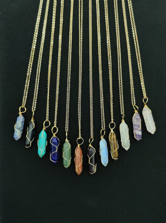 Gold Wire wrapped Amethyst Crystal Necklace Cable Chain Crystal necklace Wire Wrapped Crystal Necklace Amethyst Necklace