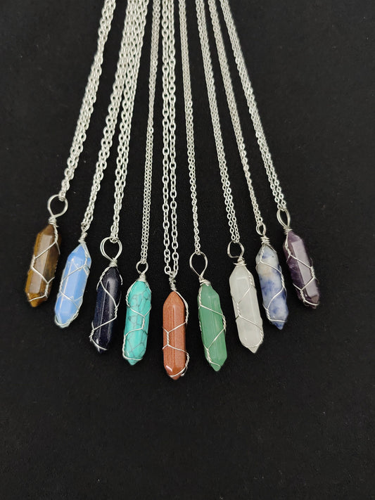 Silver Wire wrapped Hexagon Amethyst Crystal Necklace Cable Chain Crystal necklace Wire Wrapped Crystal Necklace Amethyst Necklace