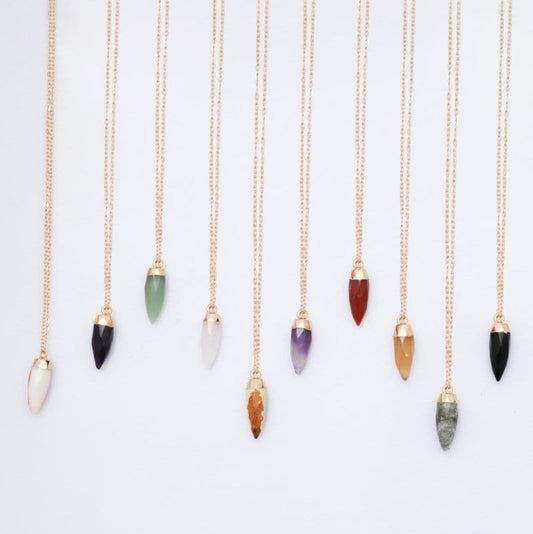 Bullet shape Natural Crystal Stone Necklace Pendant Genuine Crystal Necklace for Mens for Womens Gift Crystal Necklace