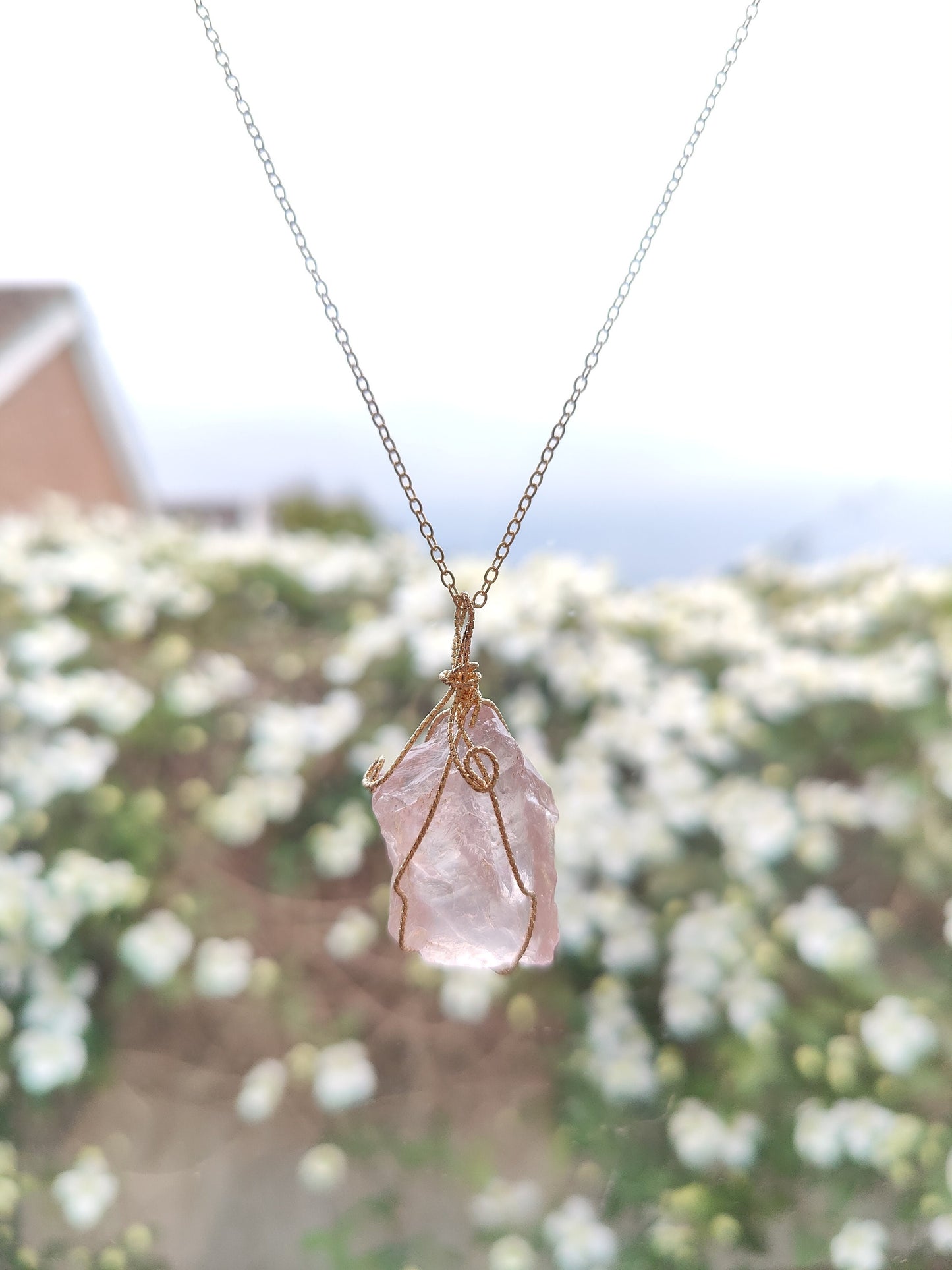 Wired Raw Stone Crystal Necklace Amethyst Rose Quartz Fluorite Unique 2 of each stone in stock
