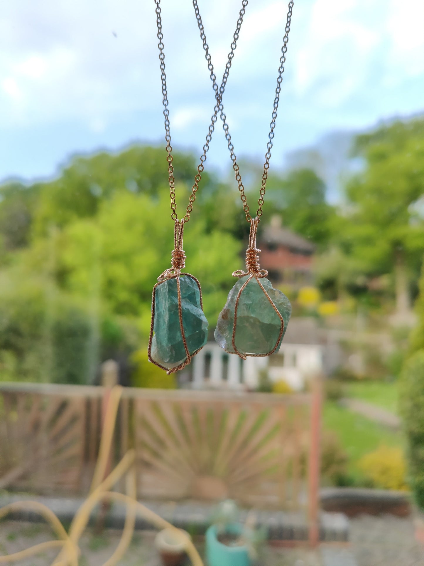 Wired Raw Stone Crystal Necklace Amethyst Rose Quartz Fluorite Unique 2 of each stone in stock