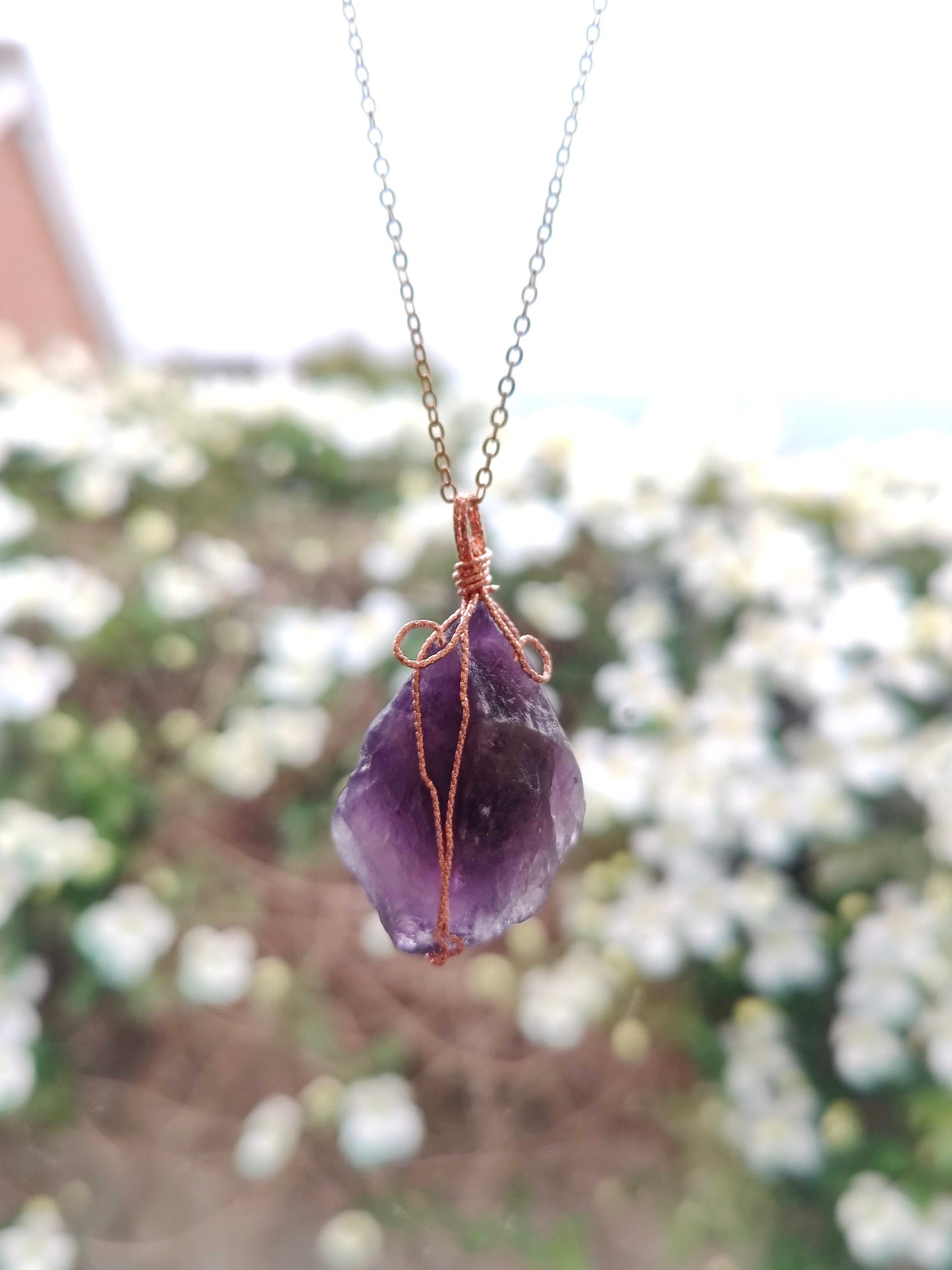 Wired Raw Stone Crystal Necklace Amethyst Rose Quartz Fluorite Unique 2 of each stone in stock