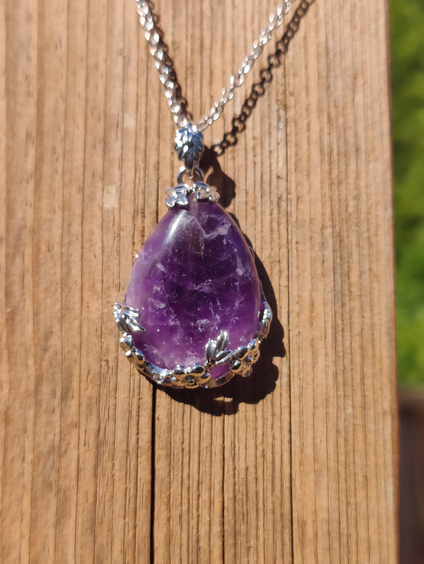 Silver Water Drop Rose Base Capped Crystal Chakra Natural Stone Necklace Pendants Amethyst Rose Quartz Aventurine Clear Crystal Quartz Opal