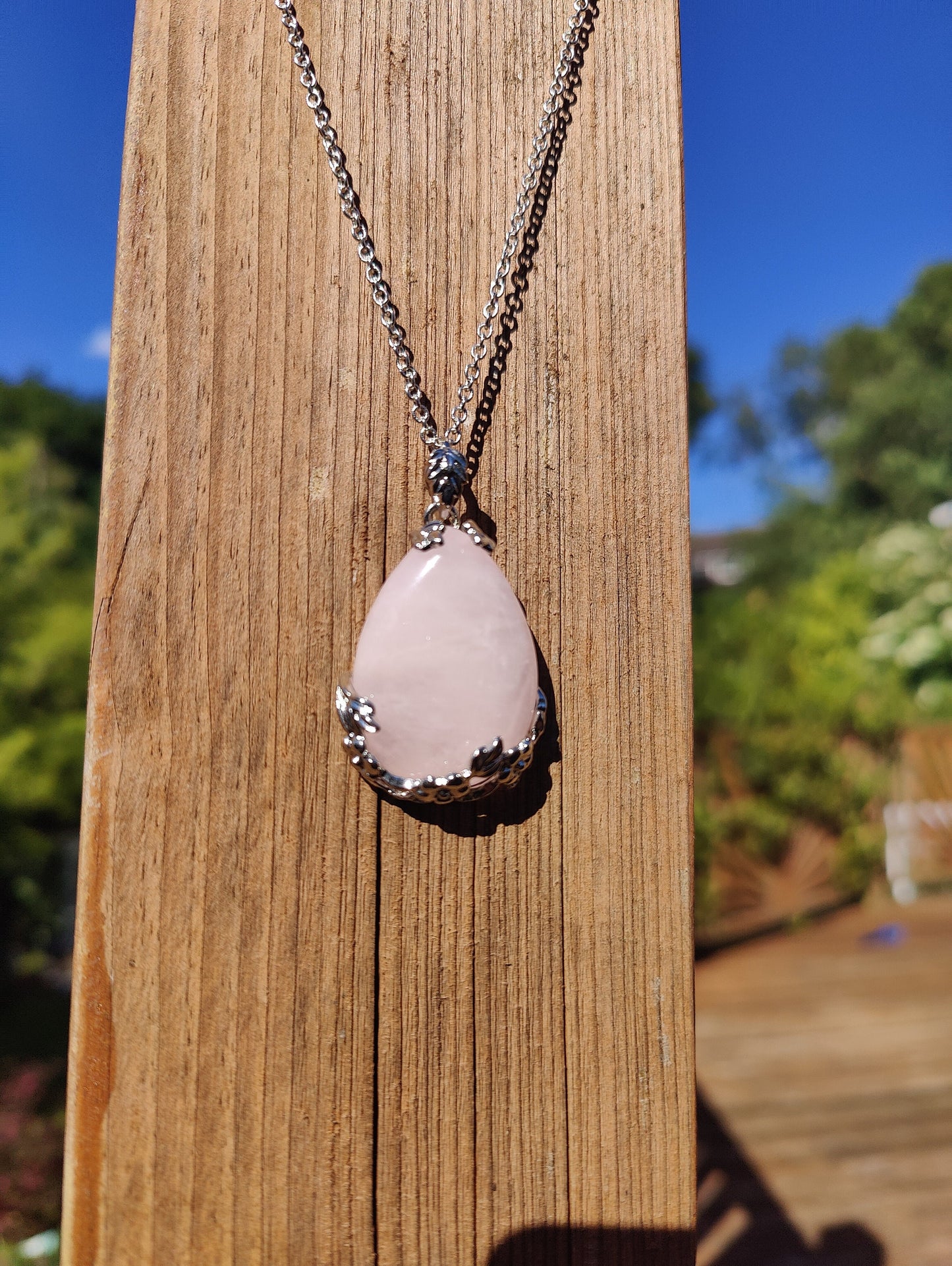Silver Water Drop Rose Base Capped Crystal Chakra Natural Stone Necklace Pendants Amethyst Rose Quartz Aventurine Clear Crystal Quartz Opal