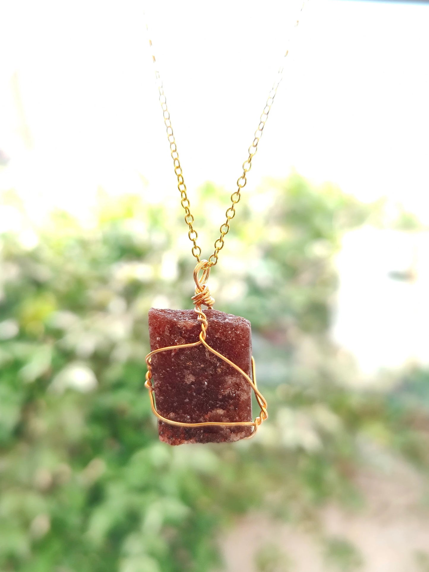 Raw Stone Gold Wire Wrapped Natural Stone Crystal Necklace Pendant Tiger's Eye, Rose Quartz, Citrin