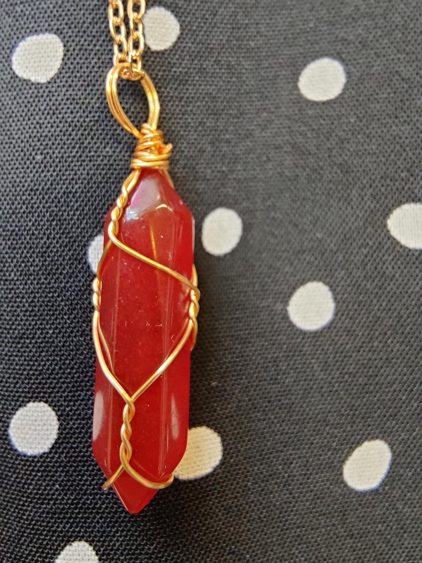 Carnelian hexagon gold wired crystal necklace pendant Chaka Healing Stones