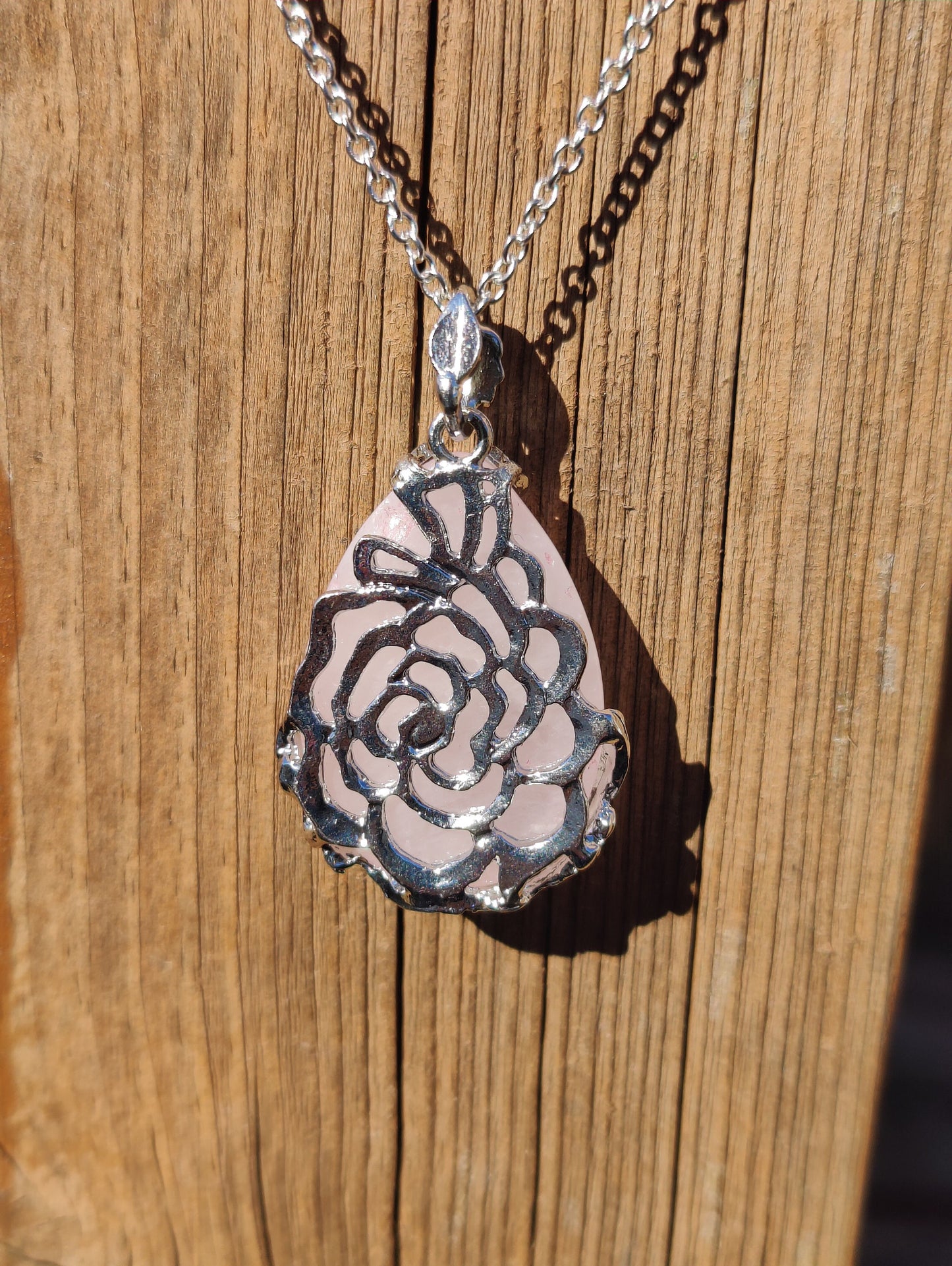 Silver Water Drop Rose Base Capped Crystal Chakra Natural Stone Necklace Pendants Amethyst Rose Quartz Aventurine Clear Crystal Quartz Opal