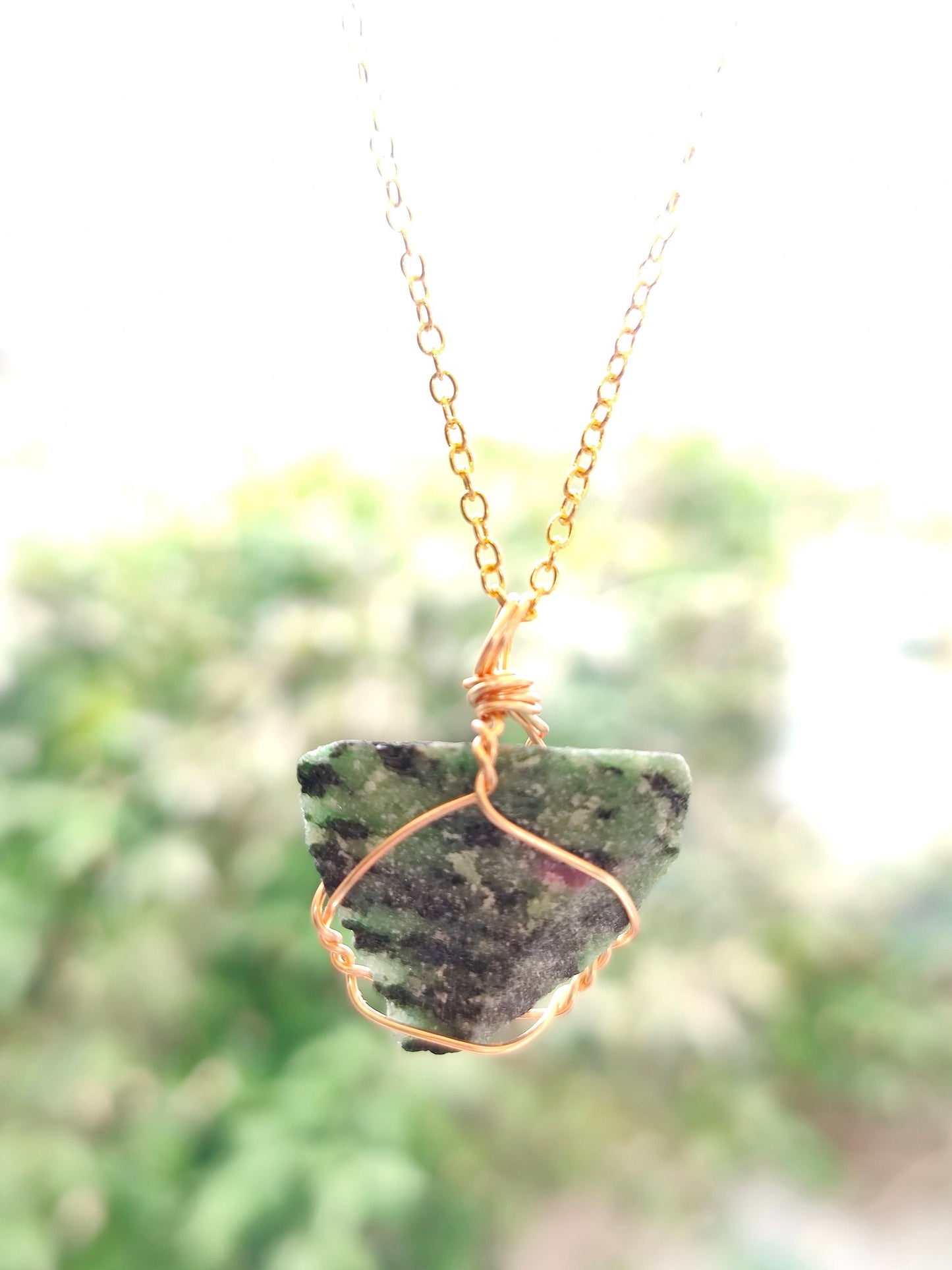 Raw Stone Gold Wire Wrapped Natural Stone Crystal Necklace Pendant Tiger's Eye, Rose Quartz, Citrin