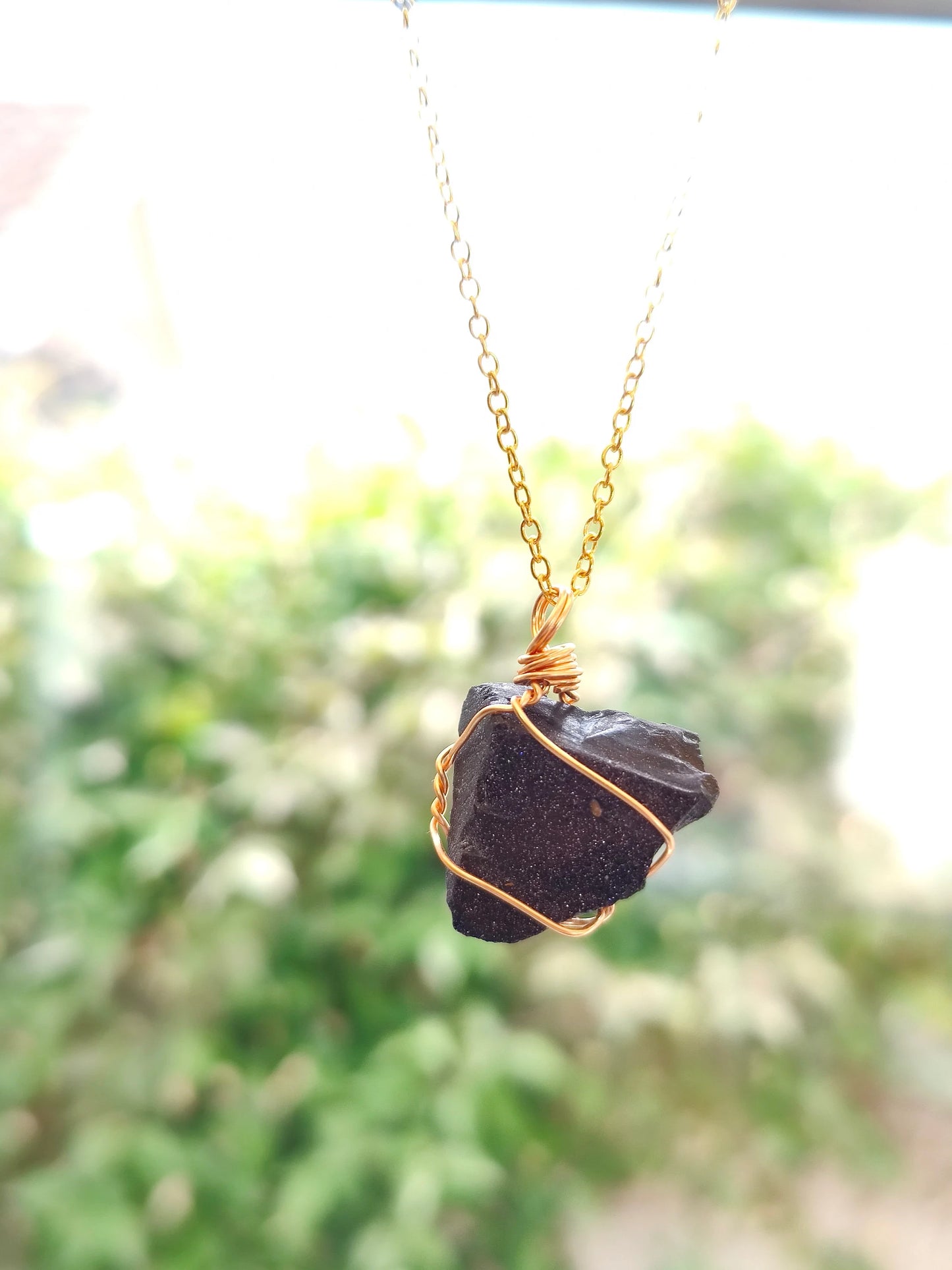 Raw Stone Gold Wire Wrapped Natural Stone Crystal Necklace Pendant Tiger's Eye, Rose Quartz, Citrin