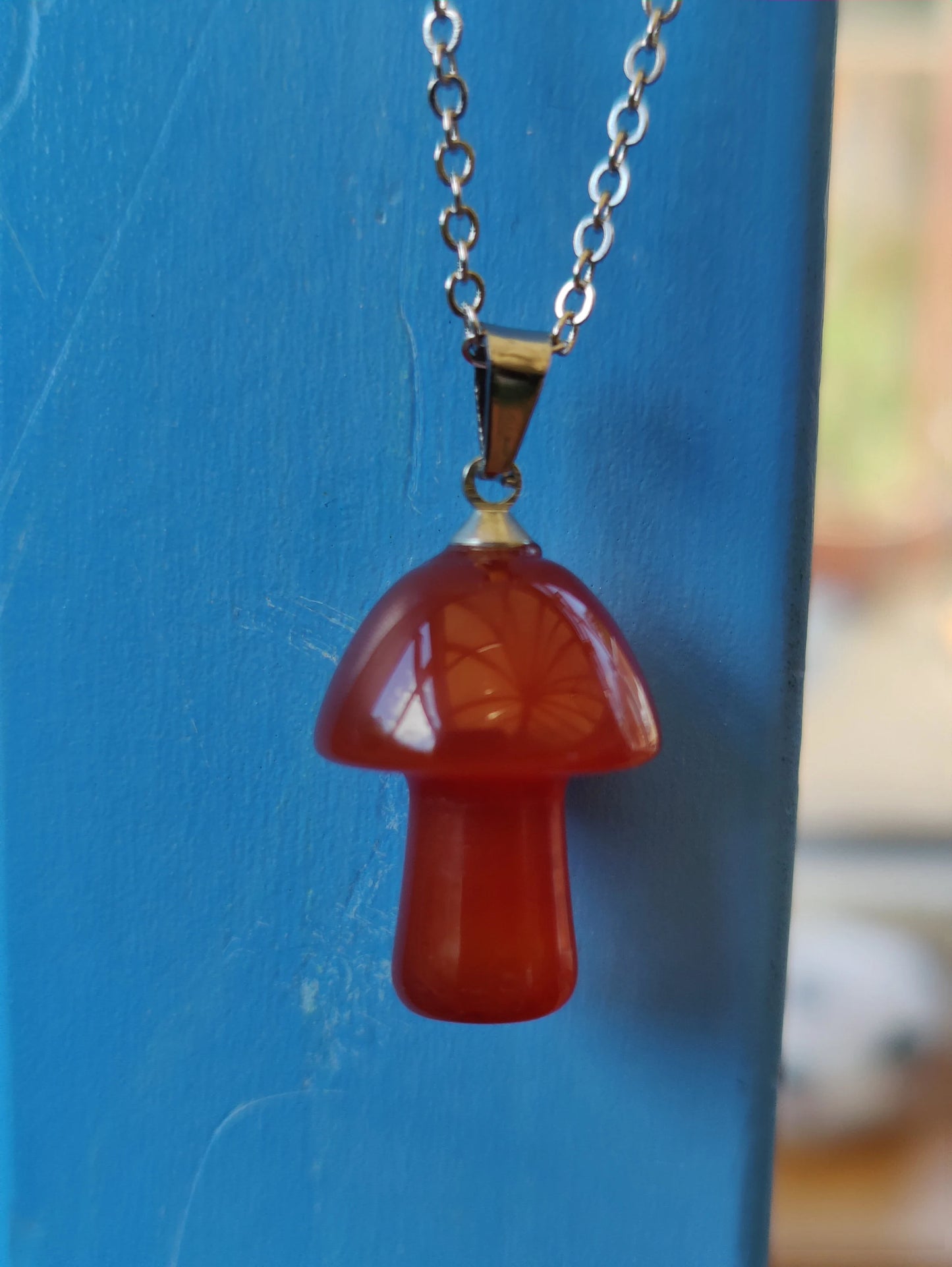 Mushroom Natural Crystal Stone Necklace Pendant Funky Cute Polished Chakra Stone Tiger's Eye Dalmationite